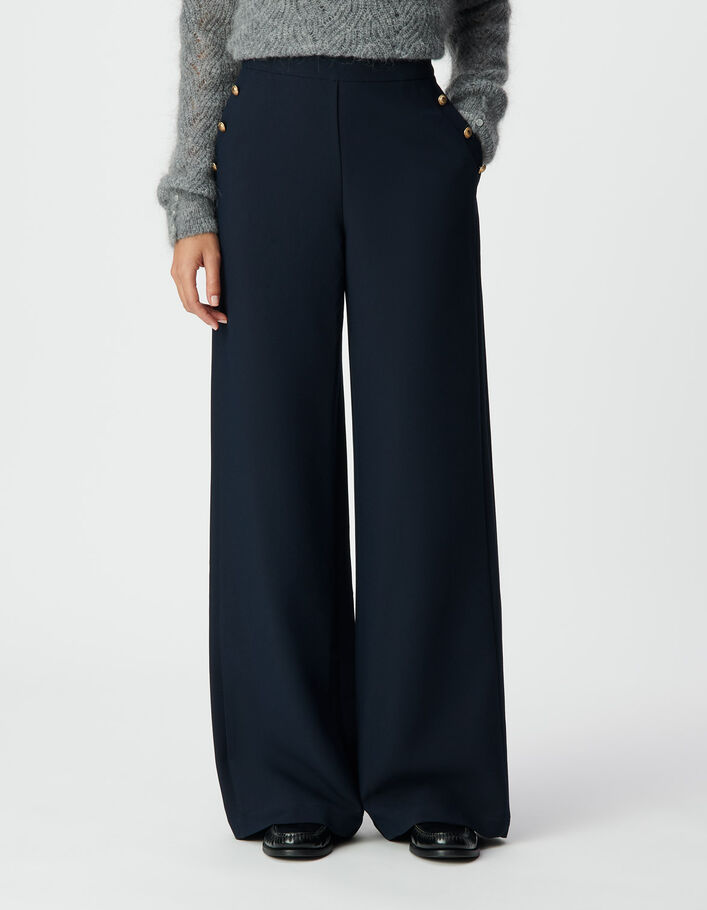 Pantalon droit marine flanelle Femme