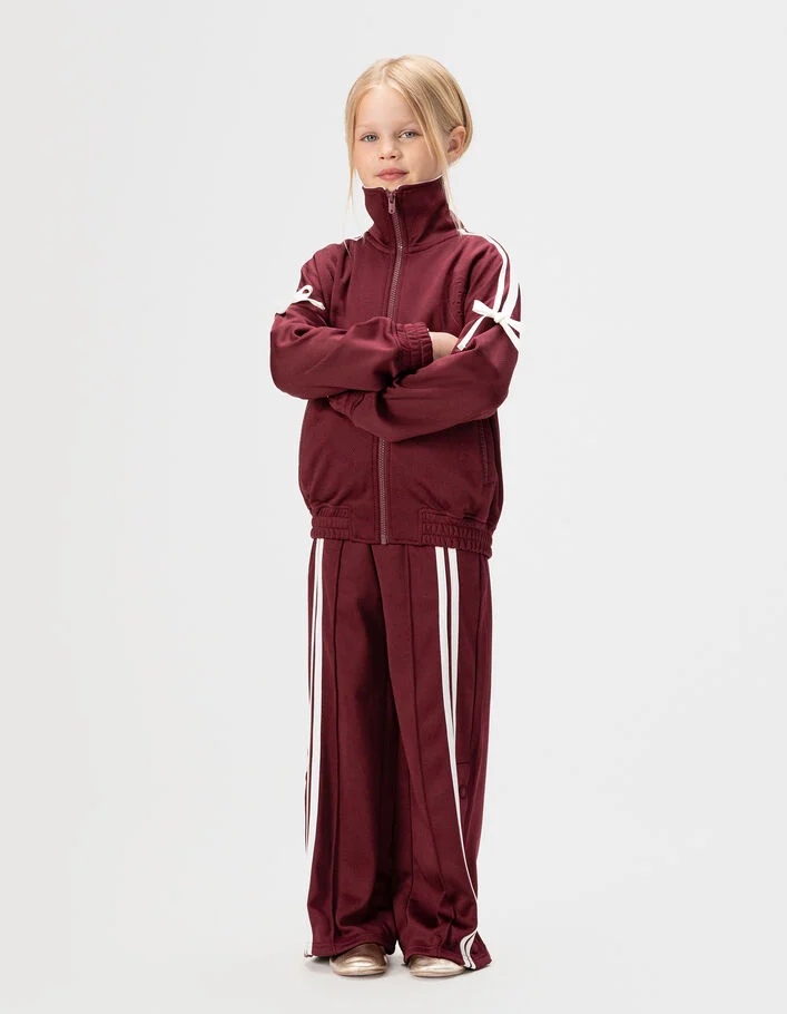 Cardigan zipp&eacute; bordeaux noeuds &eacute;crus fille