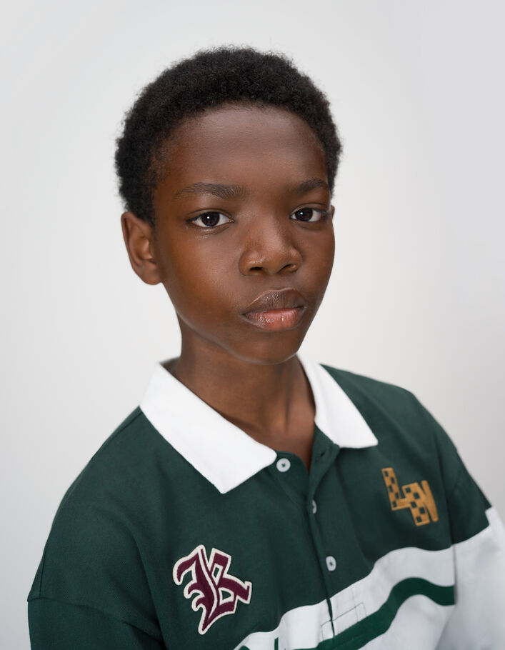 Polo manches longues vert print et broderies gar&ccedil;on