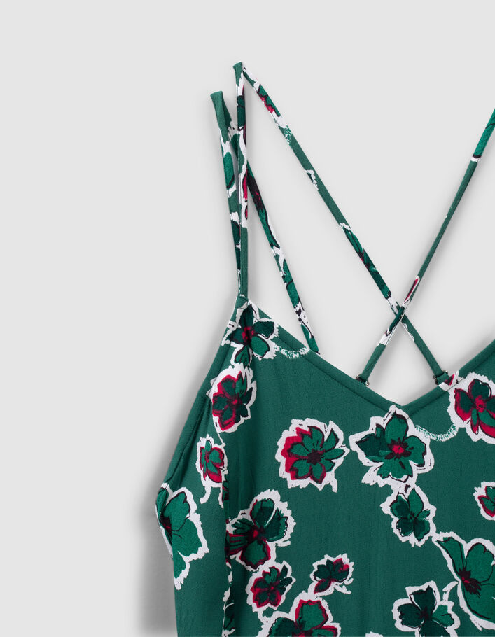 Robe longue noire maxi floral fines bretelles Femme