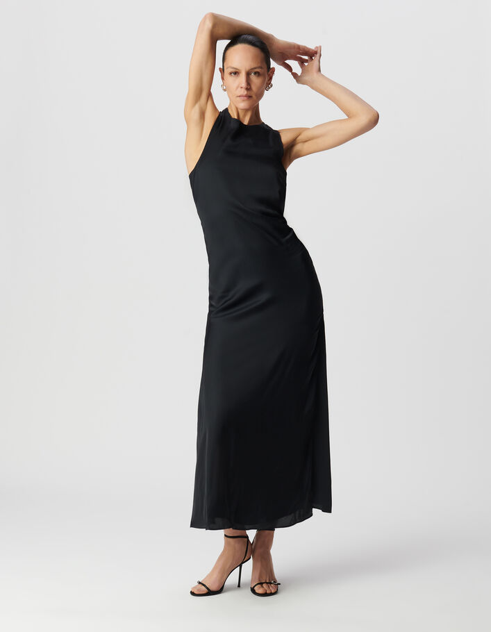 Robe longue noire bretelles crois&eacute;e dos Femme