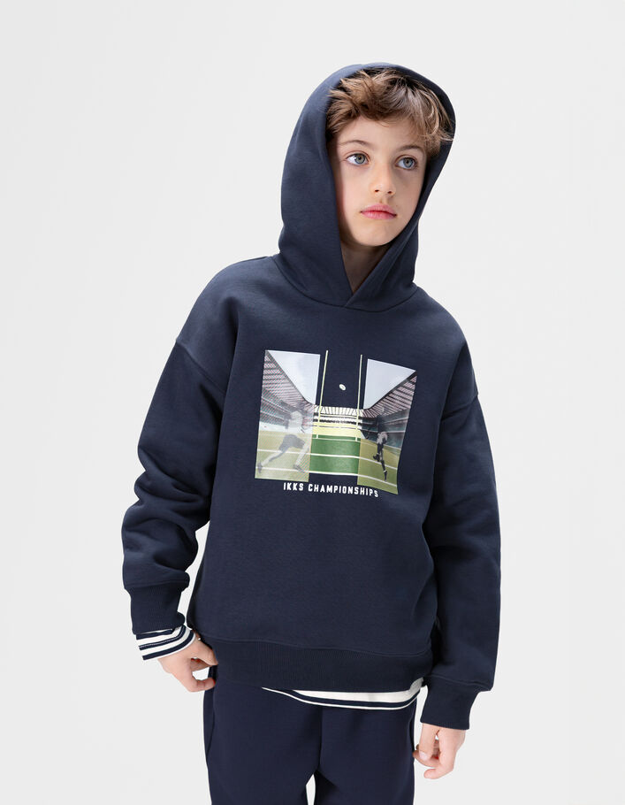 Sweat &agrave; capuche marine visuel lenticulaire gar&ccedil;on