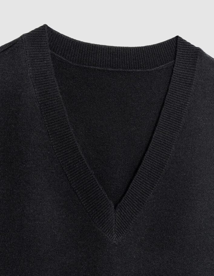 Pull sans manches noir tricot encolure V Homme