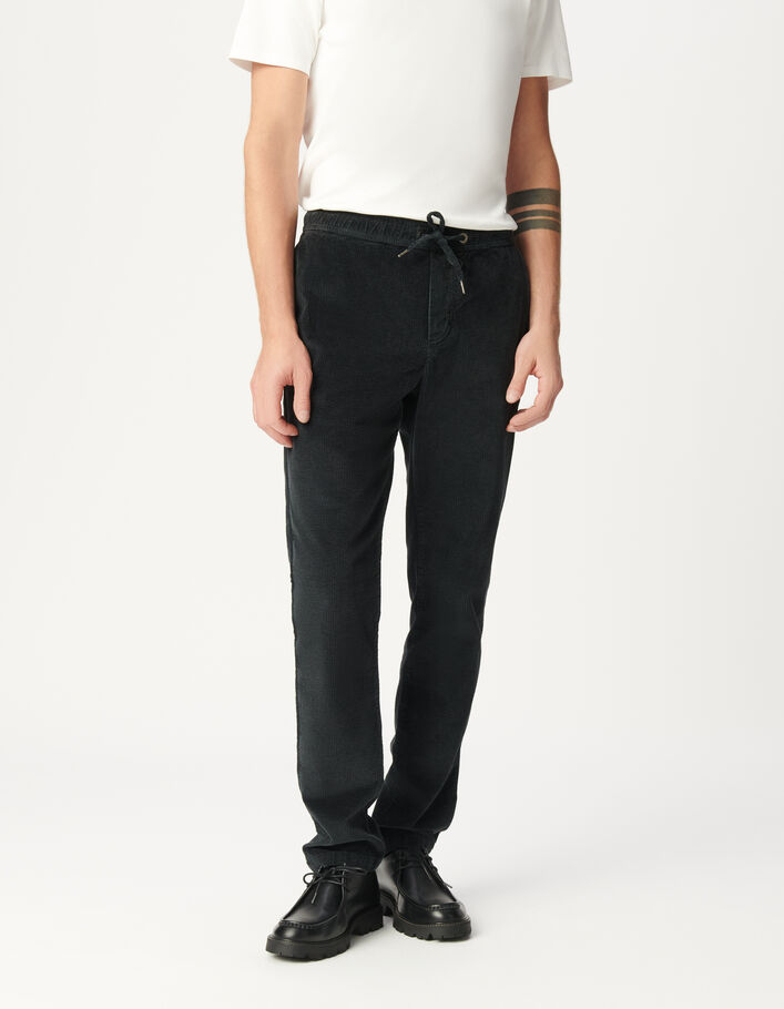 Jogpant gris velours c&ocirc;tel&eacute; Homme