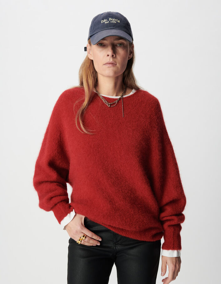 Pull rouge tricot manches chauve-souris Femme