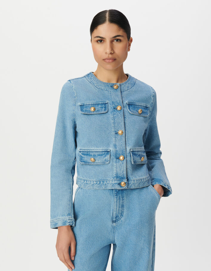 Veste en jean bleu waterless sans col Femme