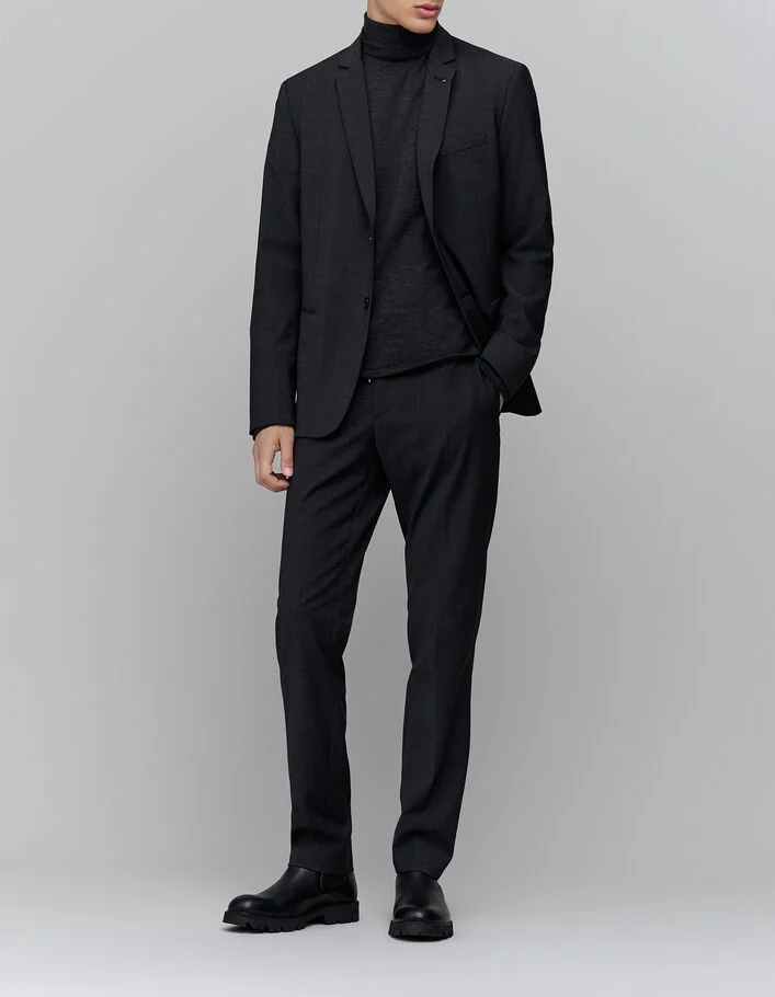 Pull anthracite tricot col roul&eacute; Homme