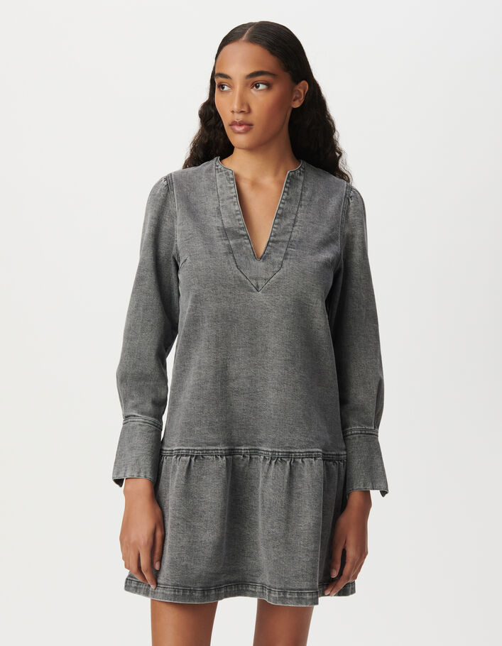 Robe en jean gris &agrave; manches longues Femme