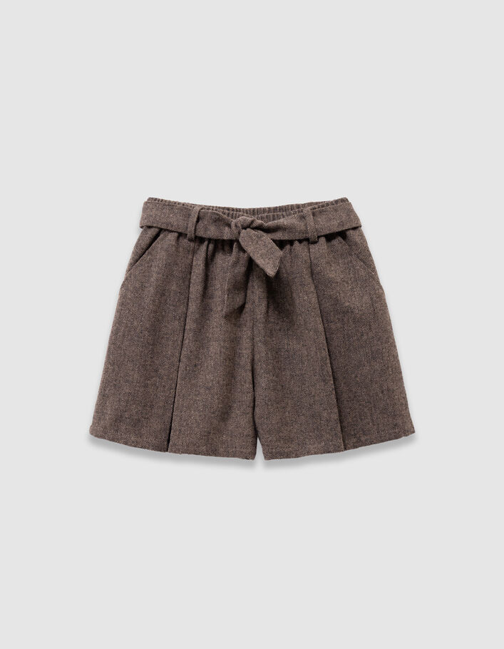 Short marron flanelle chin&eacute;e fille