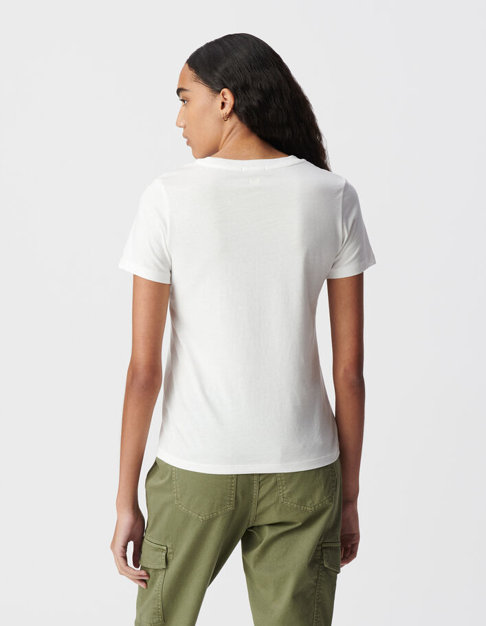 Tee-shirt col rond blanc broderie chevrons dos Femme