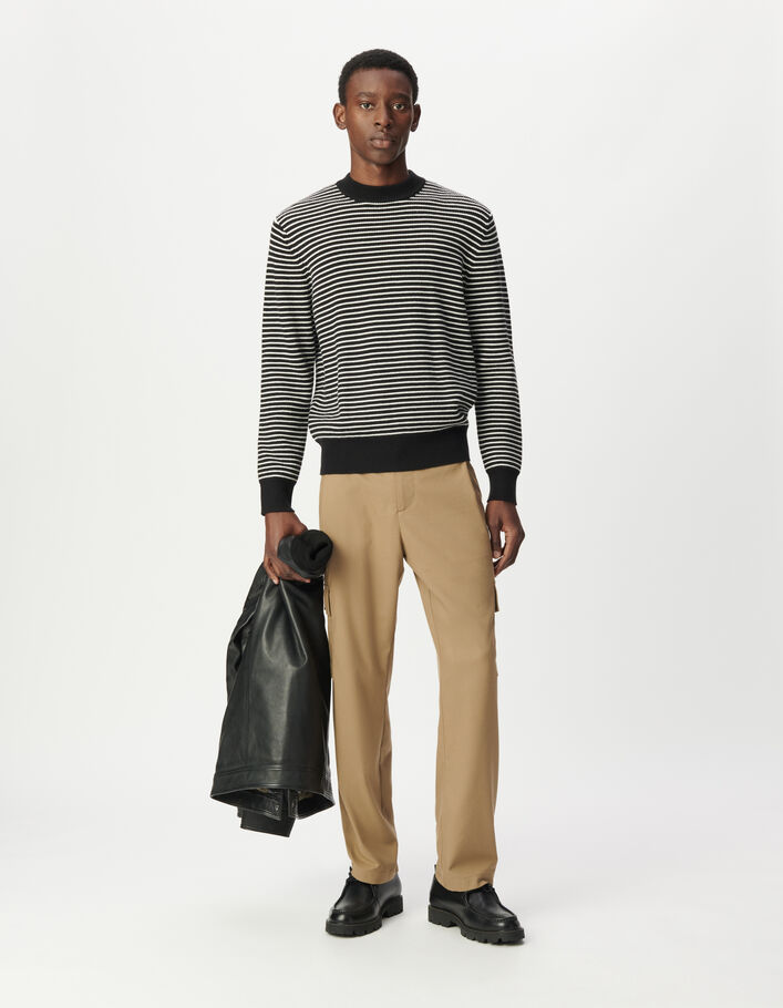 Pull marini&egrave;re tricot noir ray&eacute; blanc Homme