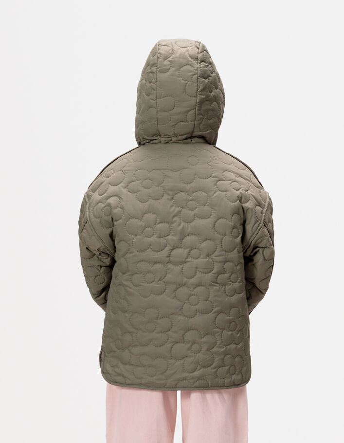 Doudoune kaki matelassage fleurs fourr&eacute;e fille