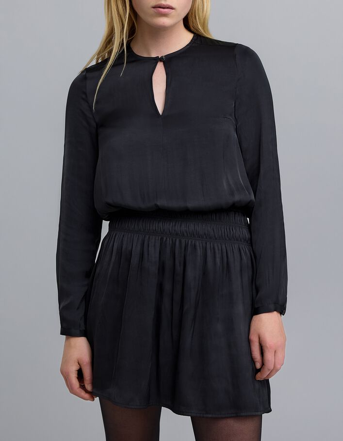 Robe noire froiss&eacute;e smocks &agrave; la taille Femme