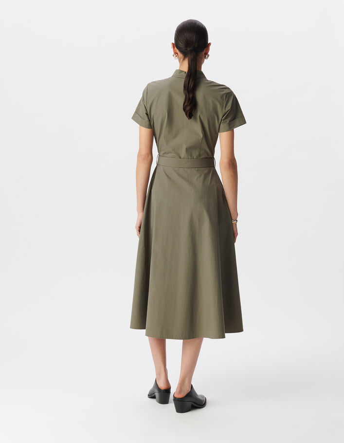 Robe chemise kaki ceintur&eacute;e longueur midi