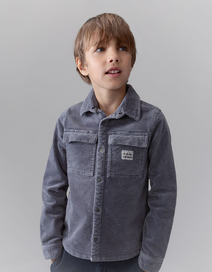 Surchemise bleue velours c&ocirc;tel&eacute; &agrave; pressions gar&ccedil;on