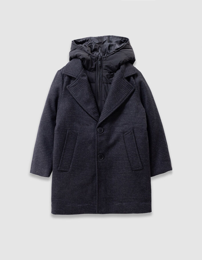 Manteau &agrave; carreaux marine parementure &agrave; capuche gar&ccedil;on