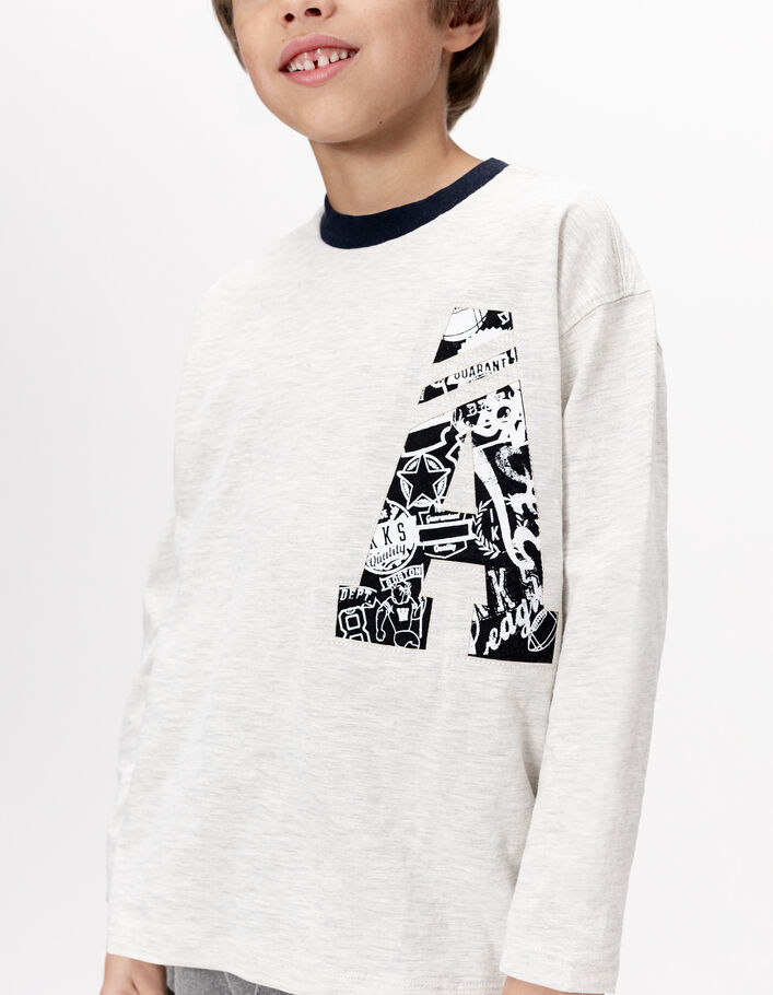 T-shirt manches longues gris clair maxi lettres A gar&ccedil;on