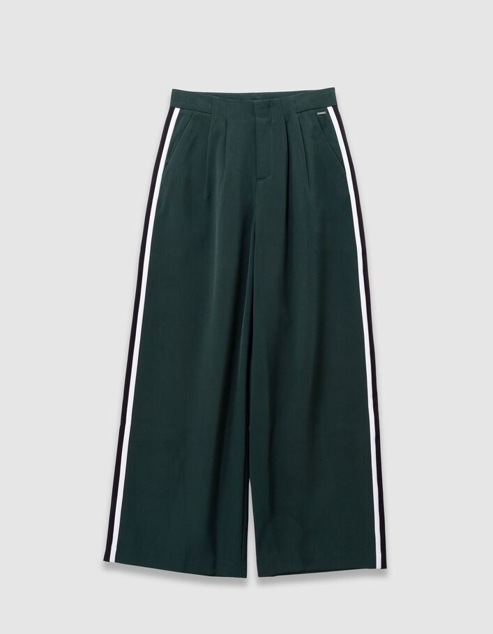 Pantalon fluide vert bandes ray&eacute;es c&ocirc;t&eacute;s fille