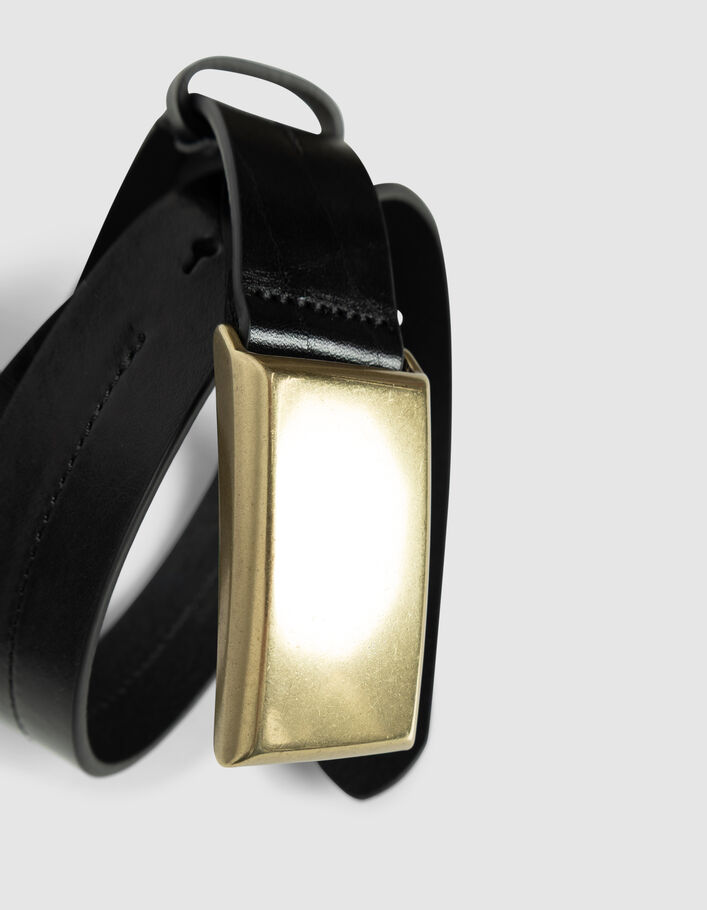 Ceinture noire cuir boucle m&eacute;tal jaune Femme