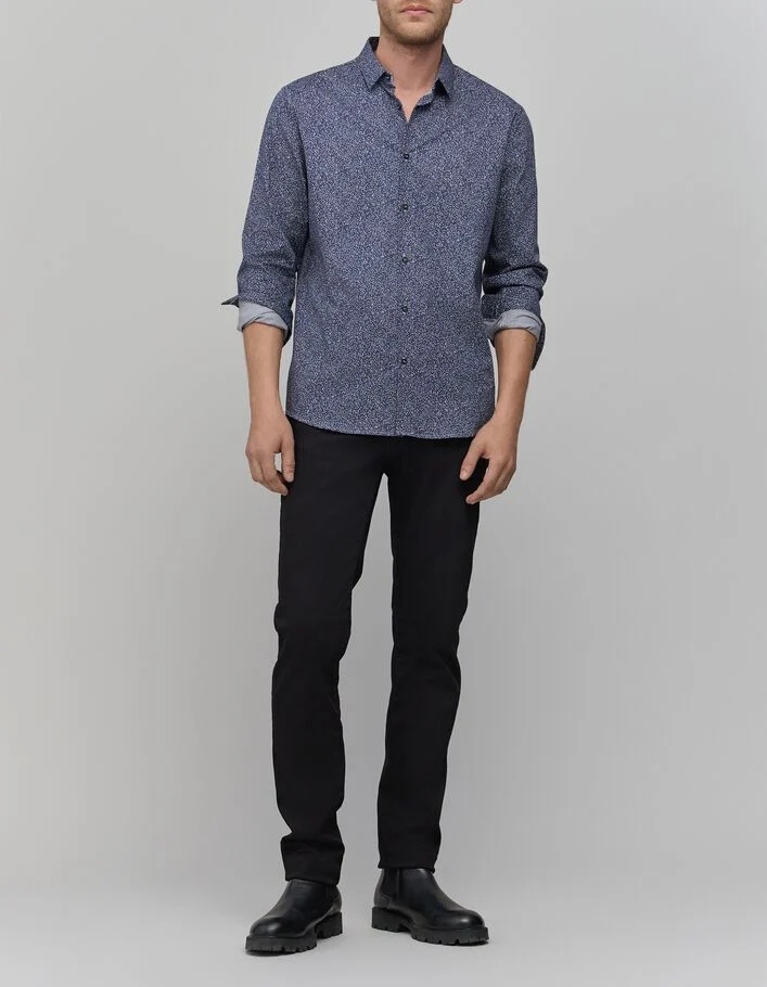 Chemise SLIM marine imprim&eacute; minimaliste Homme