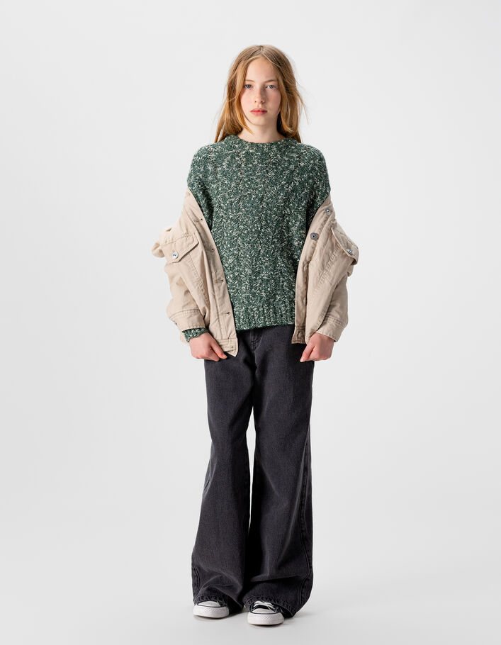 Pull vert tricot moulin&eacute; fantaisie fille