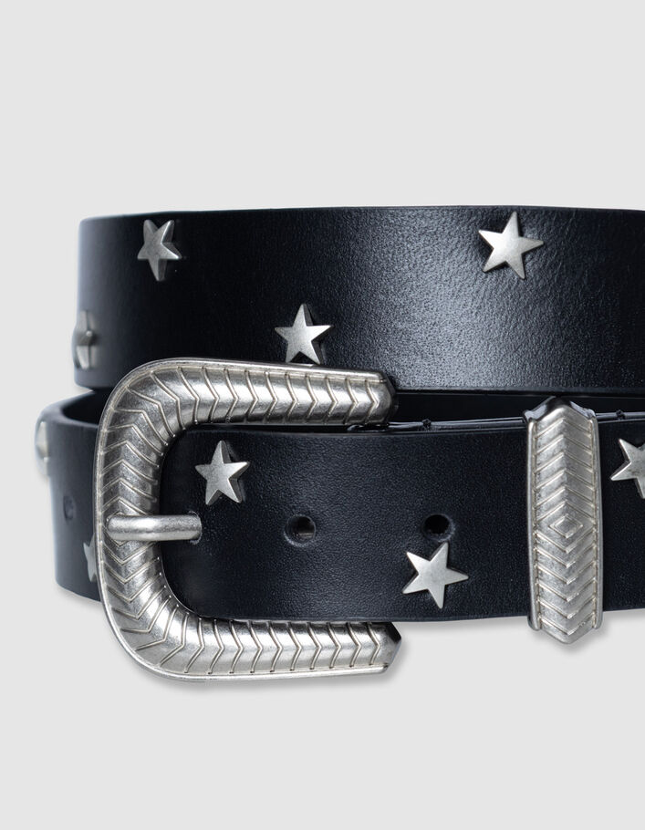 Ceinture noire cuir rivets &eacute;toiles Femme