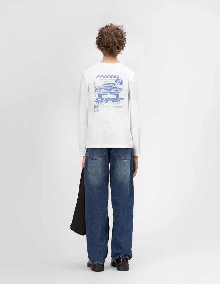 T-shirt blanc coton bio visuel voiture dos gar&ccedil;on