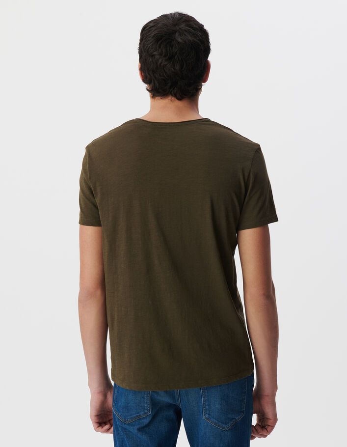 T-shirt L'Essentiel dark kaki &agrave; col V Homme