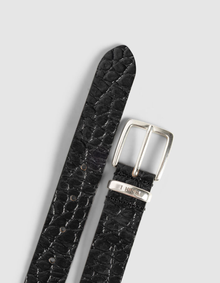 Ceinture noire cuir emboss&eacute; effet croco Homme