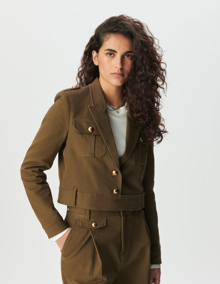 Veste courte kaki gabardine Femme