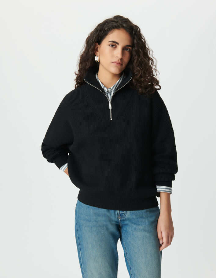 Pull camionneur noir tricot c&ocirc;tel&eacute; Femme