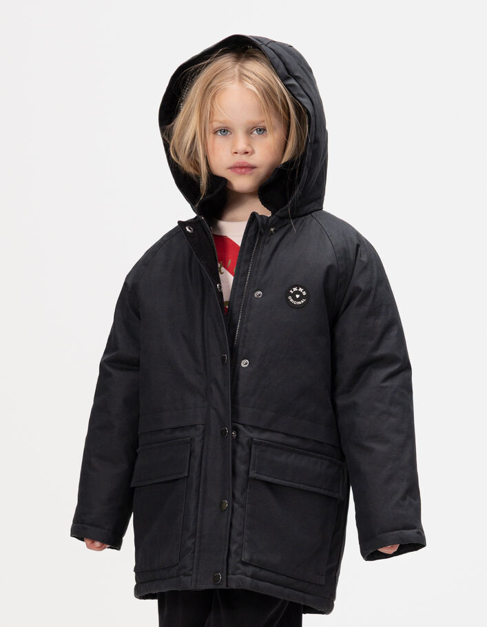 Parka 2-en-1 noire gilet rouge sans manches fille
