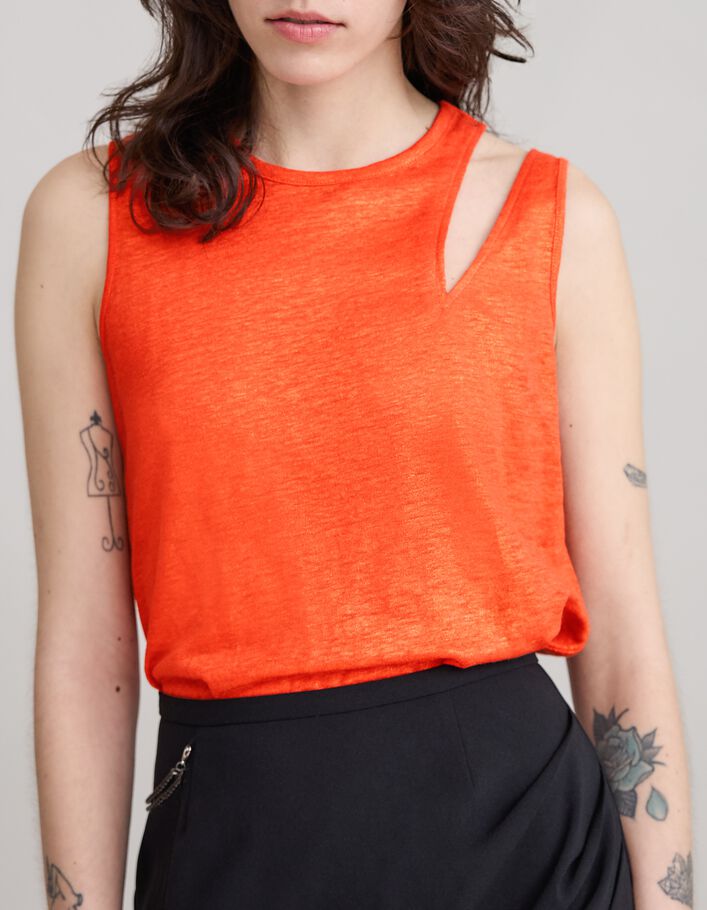 Tee-shirt melon asym&eacute;trique maille lin iris&eacute;e Femme