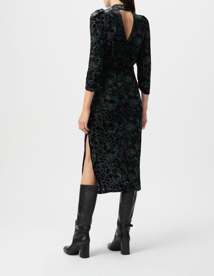 Robe noire imprim&eacute; cachemire baroque velours d&eacute;vor&eacute; Femme