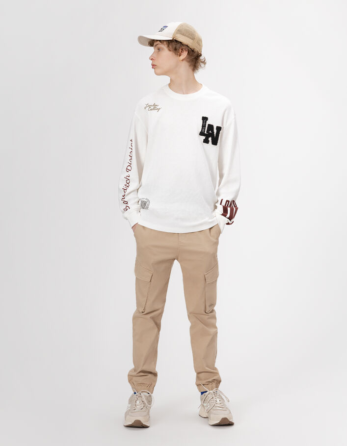 T-shirt manches longues blanc nid d'abeille gar&ccedil;on