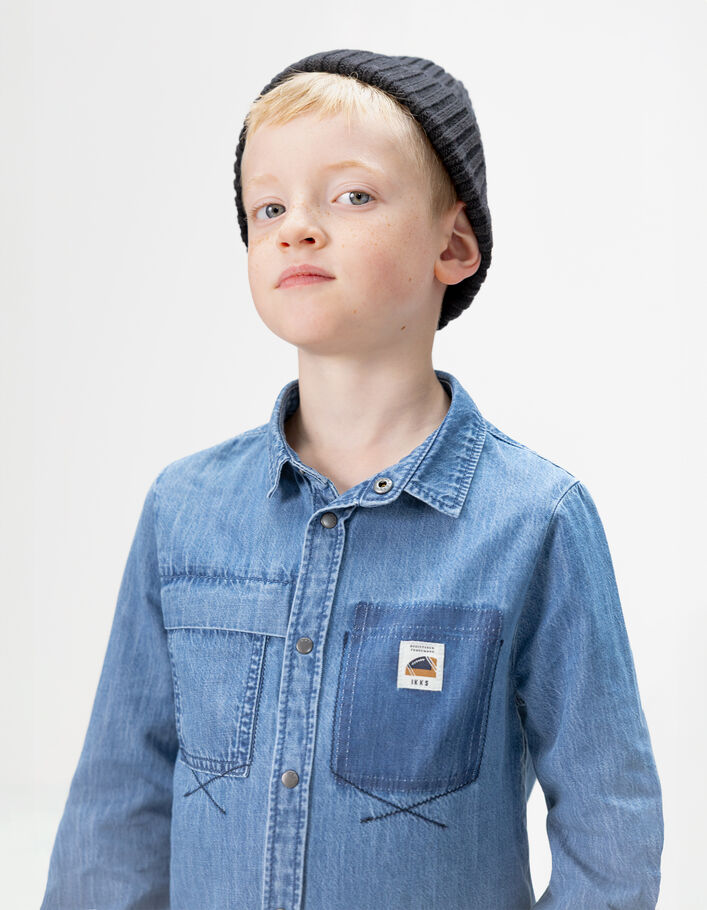 Chemise en jean bleu capuche amovible gar&ccedil;on