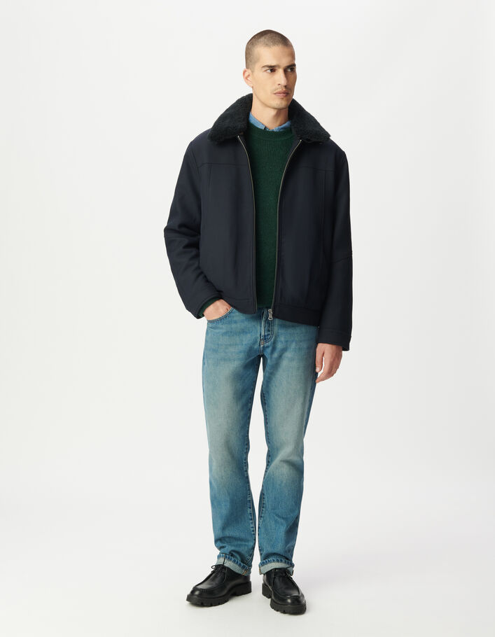 Blouson aviateur court marine col amovible Homme