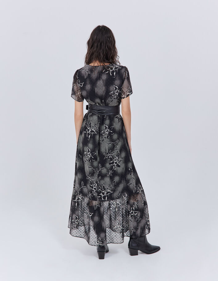 Robe longue noire imprim&eacute; dandy flower &eacute;cru Femme