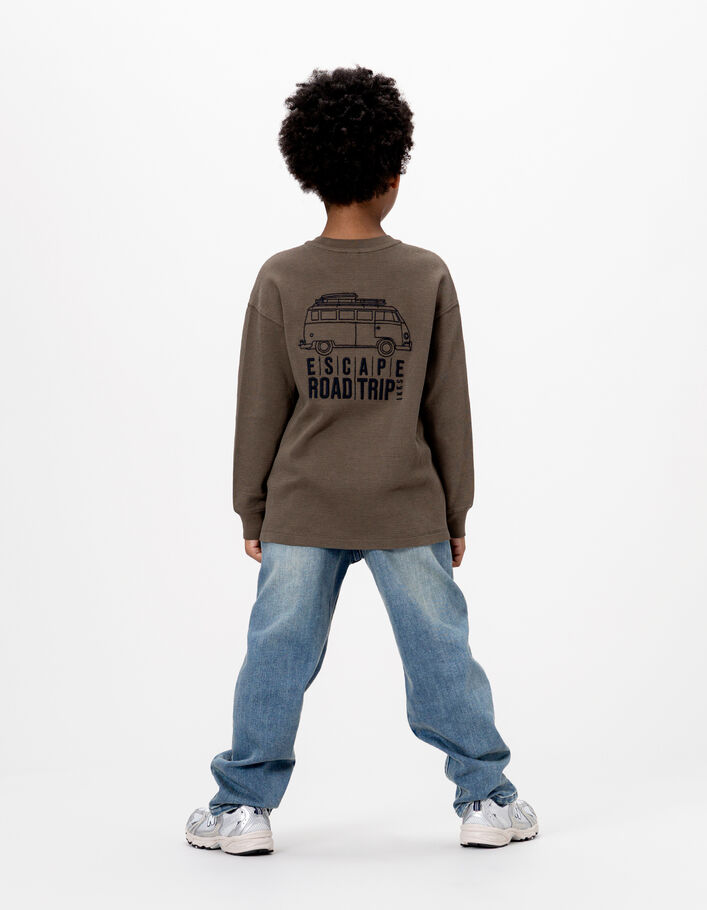 T-shirt kaki nid d'abeille broderies devant et dos gar&ccedil;on