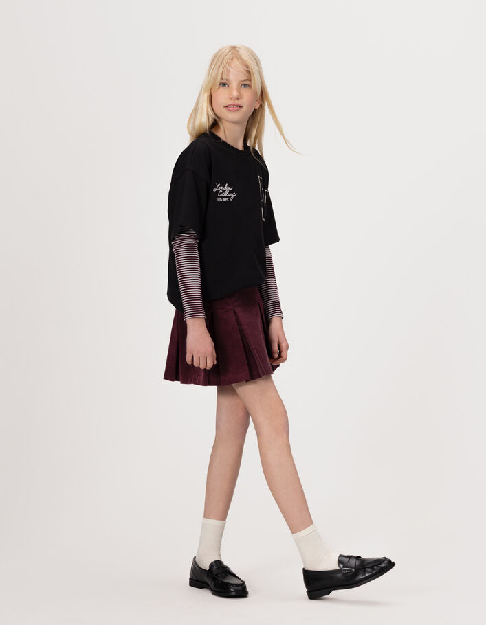 Jupe courte bordeaux pliss&eacute;e fille