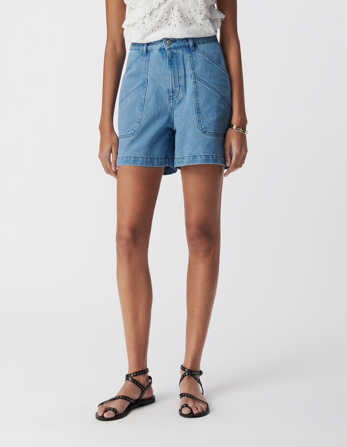 Short en jean bleu waterless maxi poches Femme