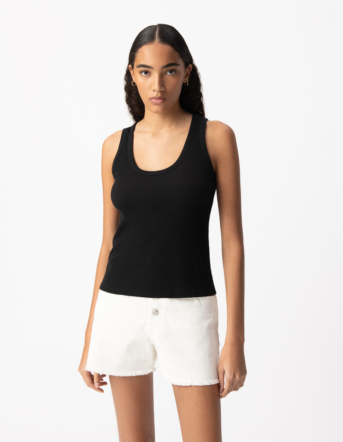 D&eacute;bardeur noir maille c&ocirc;tel&eacute;e chevrons brod&eacute;s dos Femme