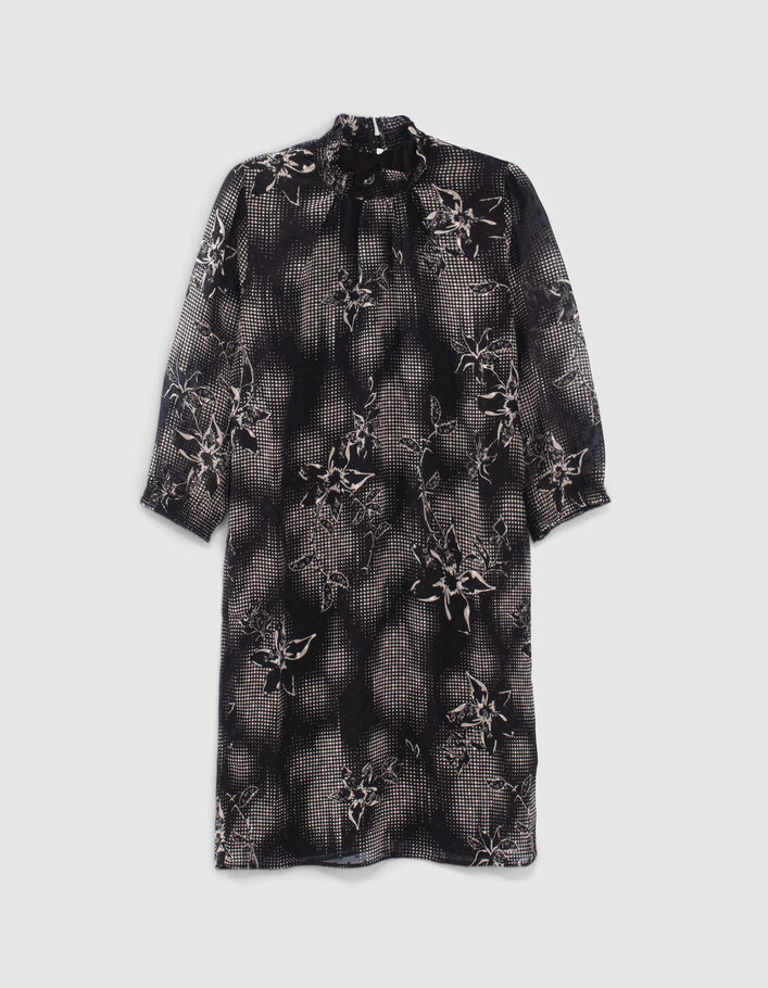 Robe noire imprim&eacute; dandy flower &eacute;cru Femme