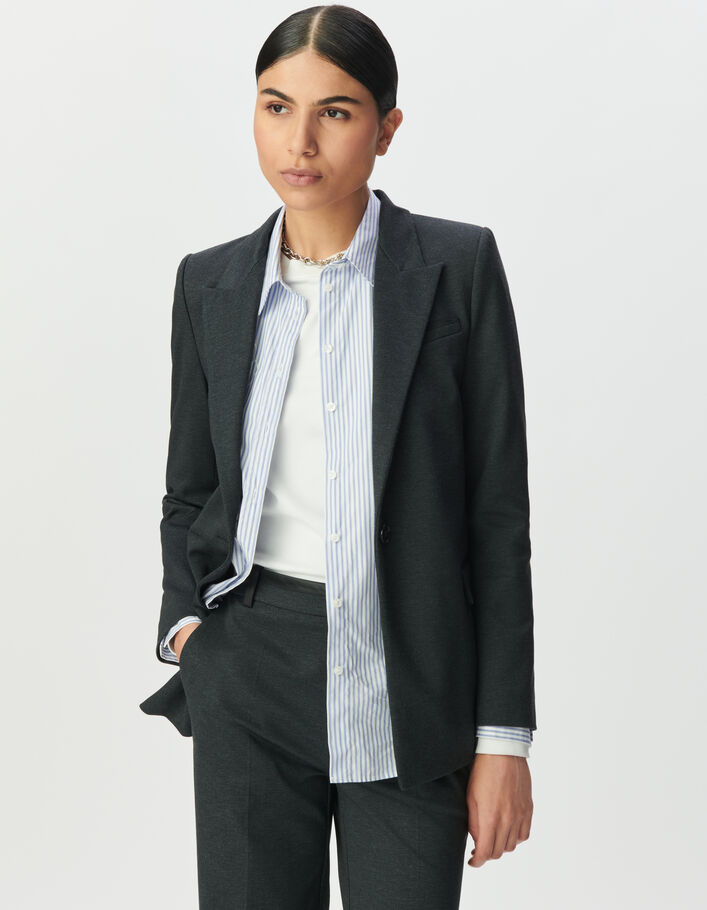 Veste de tailleur grise motif chevrons &agrave; parementure Femme