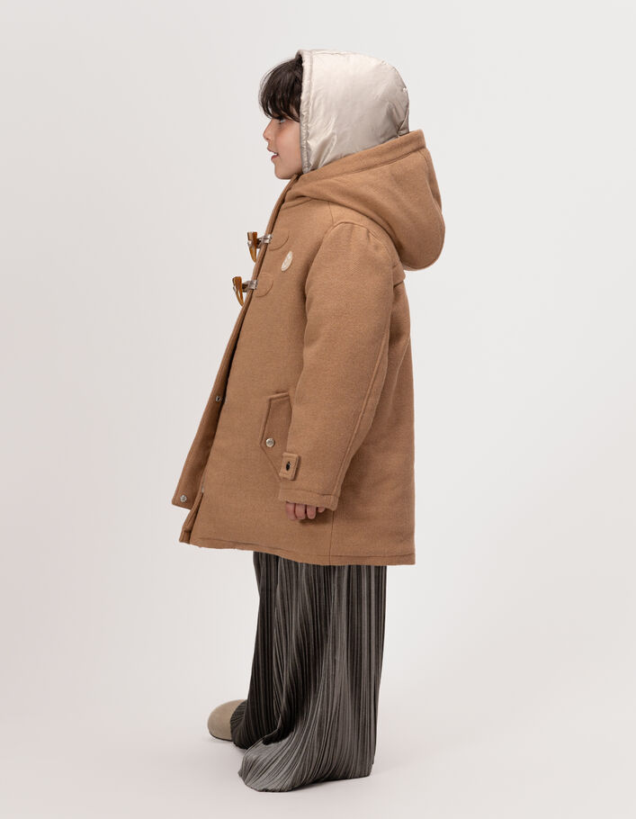 Manteau &agrave; carreaux camel parementure &agrave; capuche fille