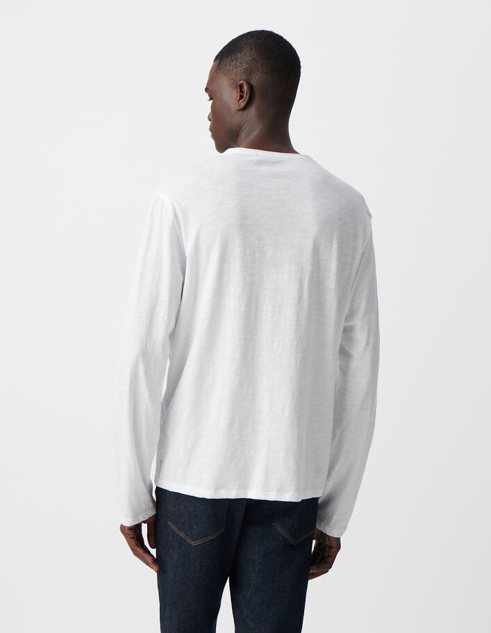 T-shirt L'Essentiel blanc col rond &agrave; manches longues Homme
