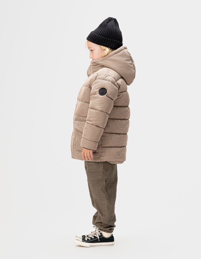 Doudoune &agrave; capuche noire motif carreaux fourr&eacute;e gar&ccedil;on