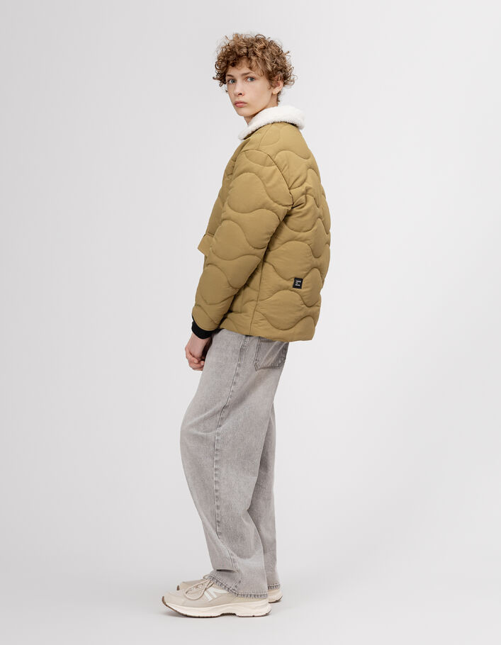 Doudoune kaki col fourr&eacute; capuche cach&eacute;e gar&ccedil;on