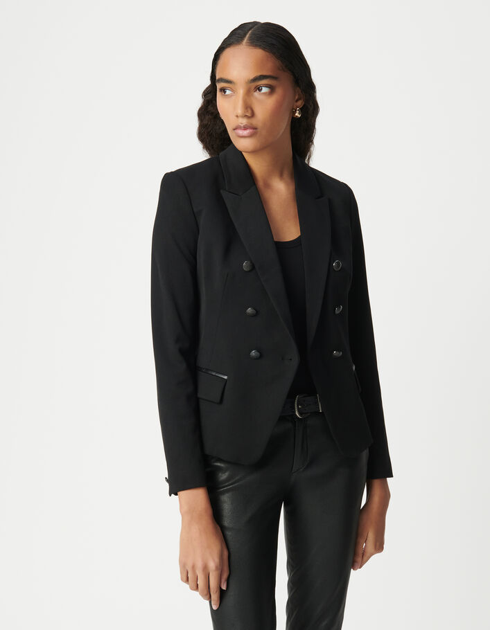 Veste de tailleur noire ajust&eacute;e double boutonnage Femme