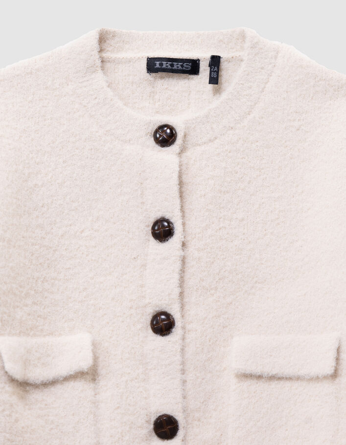 Cardigan beige tricot duveteux boutonn&eacute; fille